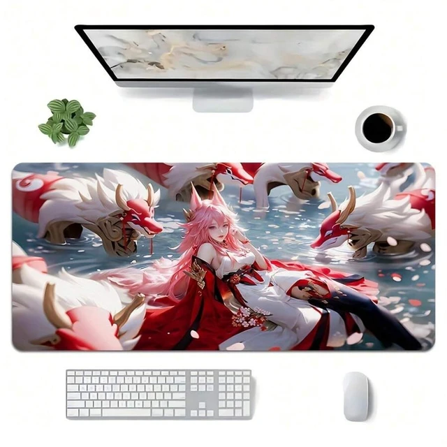 Alt view image 3 of 7 - Bks Gaming Mouse Pad With HD Anime Artwork Thick Soft Premium Natural Rubber Stitched Edges Non-Slip Base For Computers Keyboards Gamer Gift