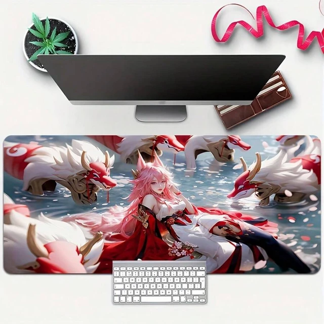 Alt view image 7 of 7 - Bks Gaming Mouse Pad With HD Anime Artwork Thick Soft Premium Natural Rubber Stitched Edges Non-Slip Base For Computers Keyboards Gamer Gift