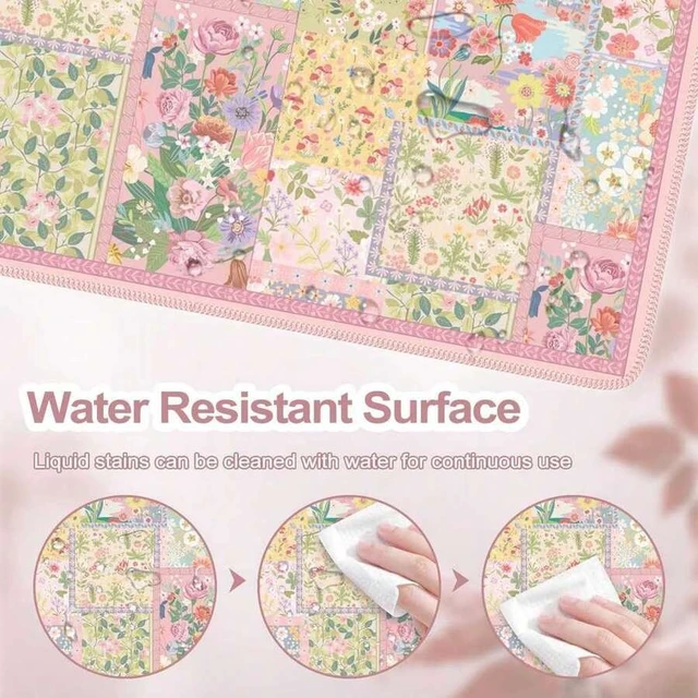 Alt view image 4 of 6 - Bks Pink Floral Desk Mat For Keyboard And Mouse, Large Anti-Slip Mouse Pad With Stitched Edges For Computer