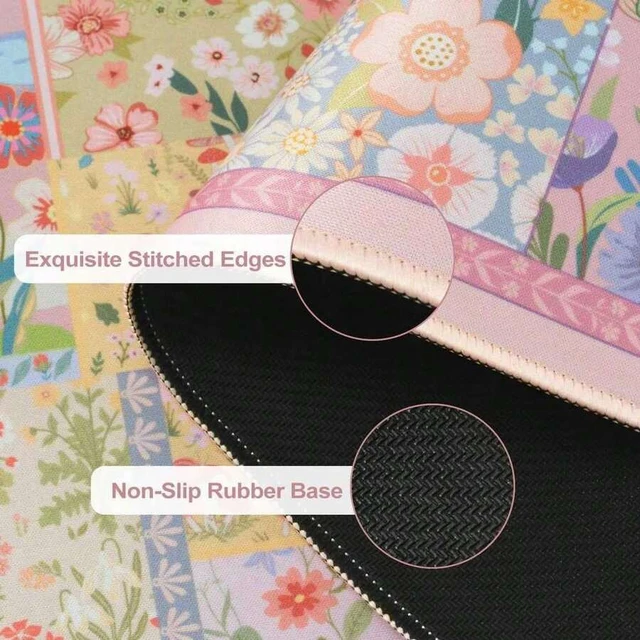 Alt view image 3 of 6 - Bks Pink Floral Desk Mat For Keyboard And Mouse, Large Anti-Slip Mouse Pad With Stitched Edges For Computer