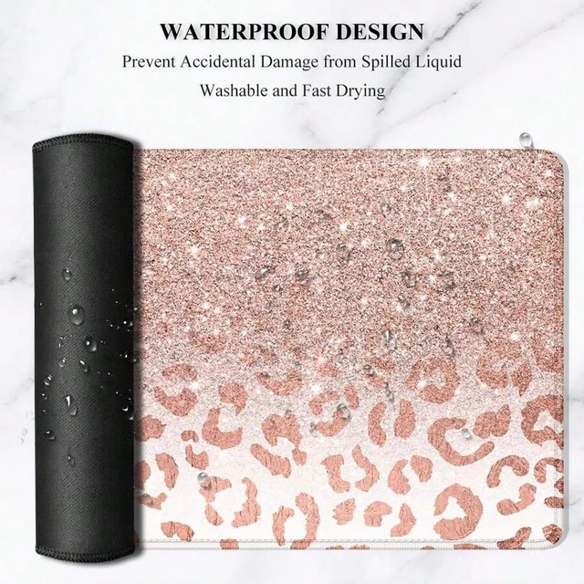 Alt view image 5 of 6 - Bks Large Mouse Pad XXL Desk Pad Non-Slip Rubber Base Stitched Edges Waterproof Gaming Keyboard Mat Pink Gold Leopard
