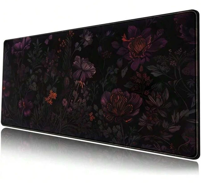 Main image of Bks Dark Cottagecore Desk Mat Black Purple Flower XL Mouse Pad Large Gaming Mousepad Extended Vintage Aesthetic Desk Pad Keyboard Mouse Mat For Work Game Office Decor