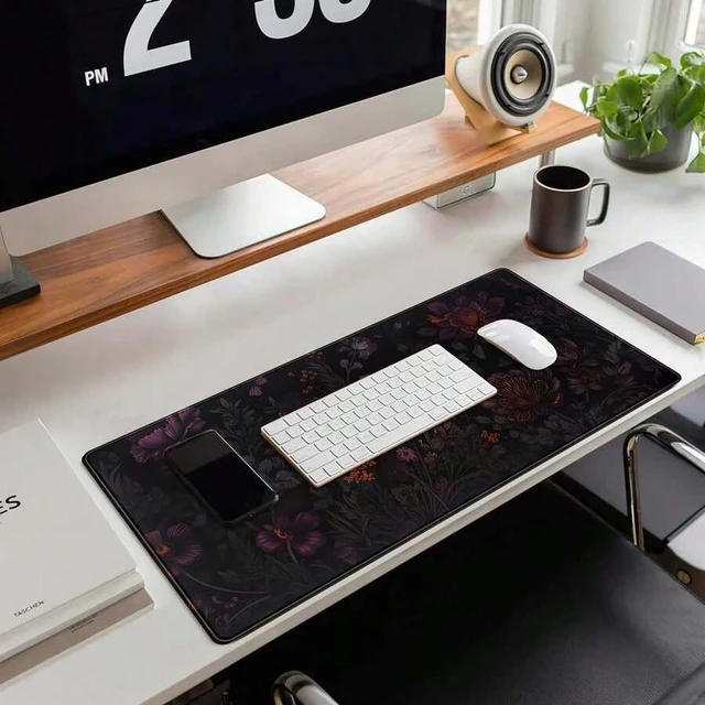 Alt view image 2 of 5 - Bks Dark Cottagecore Desk Mat Black Purple Flower XL Mouse Pad Large Gaming Mousepad Extended Vintage Aesthetic Desk Pad Keyboard Mouse Mat For Work Game Office Decor