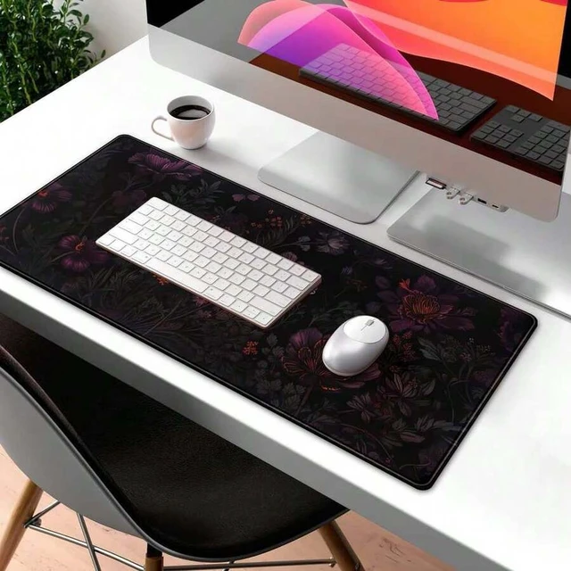 Alt view image 3 of 5 - Bks Dark Cottagecore Desk Mat Black Purple Flower XL Mouse Pad Large Gaming Mousepad Extended Vintage Aesthetic Desk Pad Keyboard Mouse Mat For Work Game Office Decor