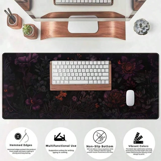 Alt view image 4 of 5 - Bks Dark Cottagecore Desk Mat Black Purple Flower XL Mouse Pad Large Gaming Mousepad Extended Vintage Aesthetic Desk Pad Keyboard Mouse Mat For Work Game Office Decor