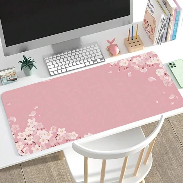 Main image of Bks Sports Gaming Mouse Pad Pink Cherry Blossom Design Non-Slip Rubber Base 23.6x13.8in Full-Width Printing