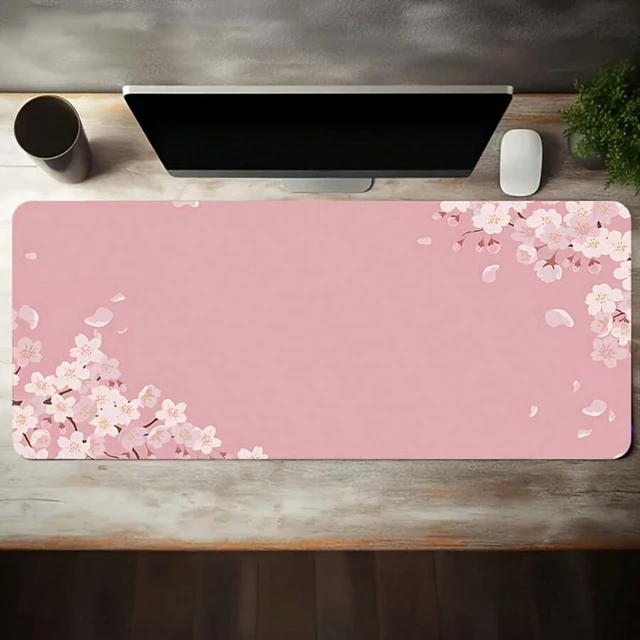 Alt view image 3 of 7 - Bks Sports Gaming Mouse Pad Pink Cherry Blossom Design Non-Slip Rubber Base 23.6x13.8in Full-Width Printing