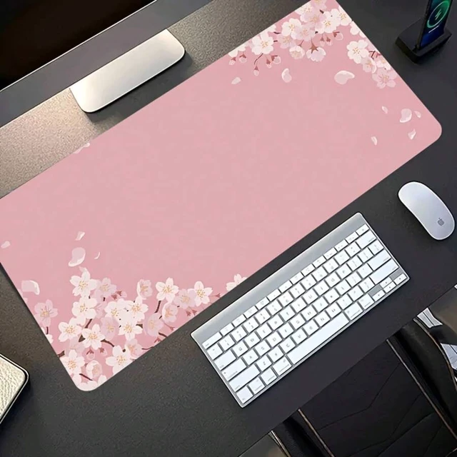 Alt view image 2 of 7 - Bks Sports Gaming Mouse Pad Pink Cherry Blossom Design Non-Slip Rubber Base 23.6x13.8in Full-Width Printing