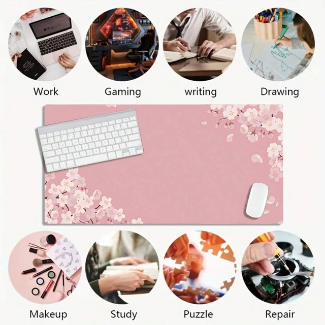Alt view image 4 of 7 - Bks Sports Gaming Mouse Pad Pink Cherry Blossom Design Non-Slip Rubber Base 23.6x13.8in Full-Width Printing