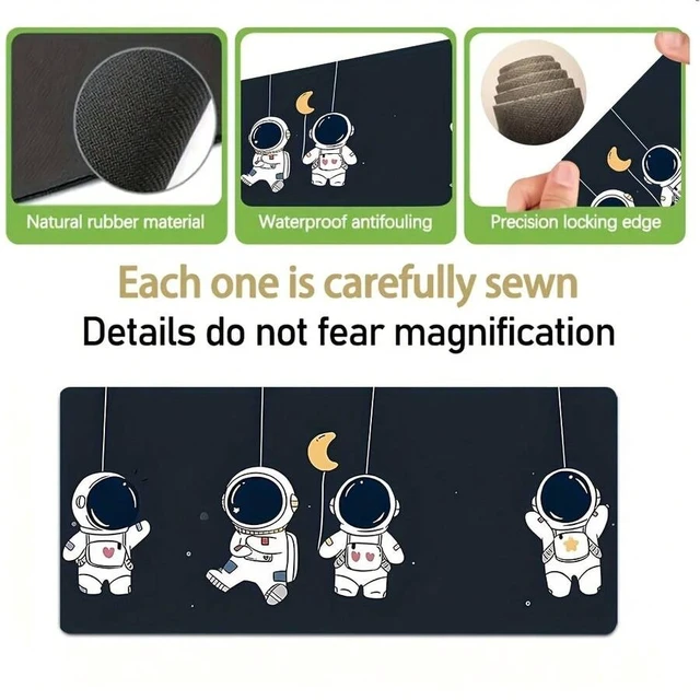 Alt view image 5 of 6 - Bks 60cm*35cm*3mm Gaming Mouse Pad With Cute Q-Version Anime Astronauts - Non-Slip Rubber Base, Washable Surface & Space-Themed Desk Mat
