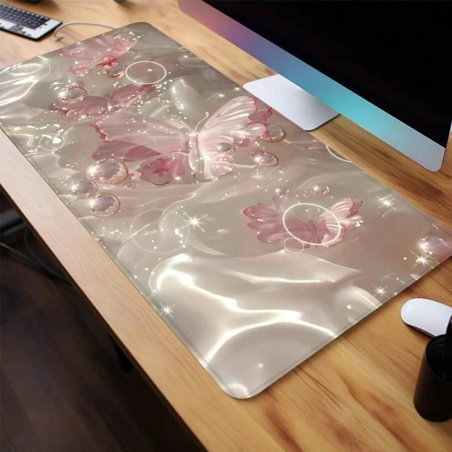 Alt view image 2 of 3 - Bks Butterfly Pattern Large Mouse Pad, Non-Slip Rubber Base Stitched Edge Desk Mat for Laptop Desktop Office Gaming