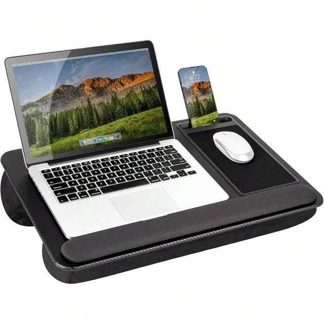Main image of Bks Home Office Pro Lap Desk With Wrist Rest Mouse Pad Phone Holder Fits Up To 15.6 Inch Laptops Black Carbon
