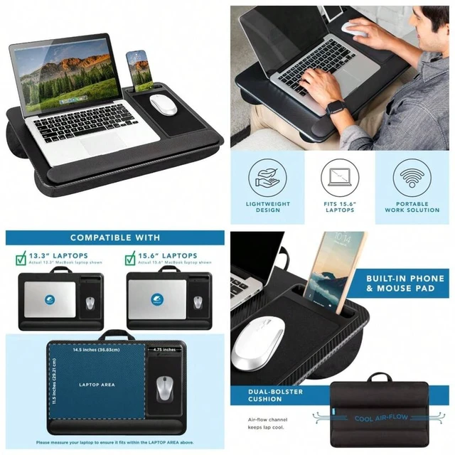 Alt view image 2 of 6 - Bks Home Office Pro Lap Desk With Wrist Rest Mouse Pad Phone Holder Fits Up To 15.6 Inch Laptops Black Carbon