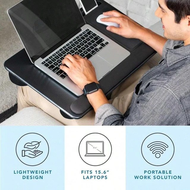 Alt view image 3 of 6 - Bks Home Office Pro Lap Desk With Wrist Rest Mouse Pad Phone Holder Fits Up To 15.6 Inch Laptops Black Carbon