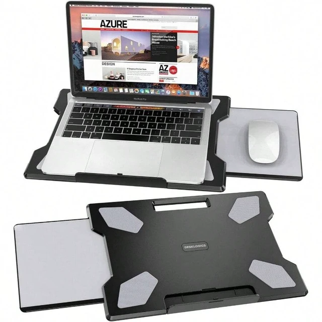Alt view image 2 of 7 - Bks Portable Laptop Lap Desk with Retractable Mouse Pad, Stable Comfortable Tray for Bed Couch Travel Home Office