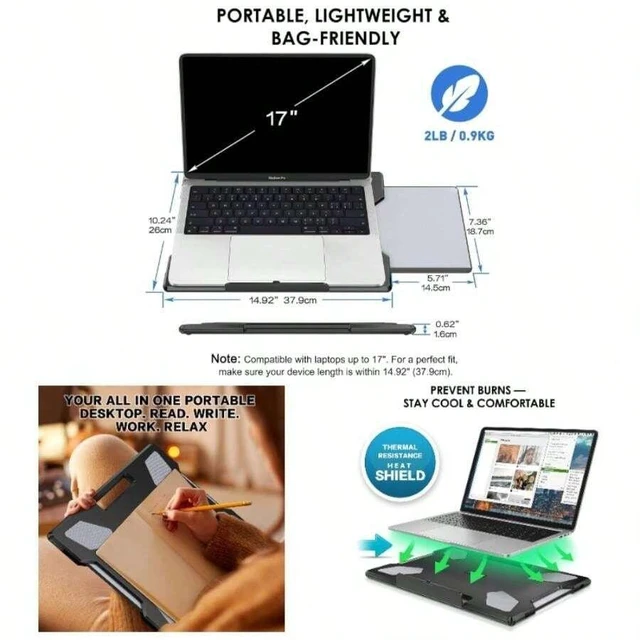 Main image of Bks Portable Laptop Lap Desk with Retractable Mouse Pad, Stable Comfortable Tray for Bed Couch Travel Home Office