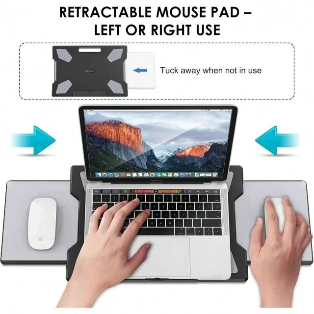 Alt view image 5 of 7 - Bks Portable Laptop Lap Desk with Retractable Mouse Pad, Stable Comfortable Tray for Bed Couch Travel Home Office