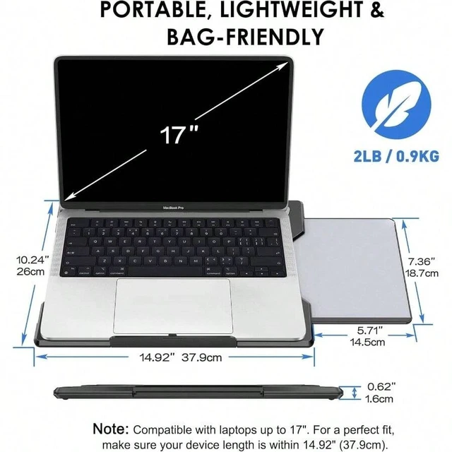 Alt view image 6 of 7 - Bks Portable Laptop Lap Desk with Retractable Mouse Pad, Stable Comfortable Tray for Bed Couch Travel Home Office