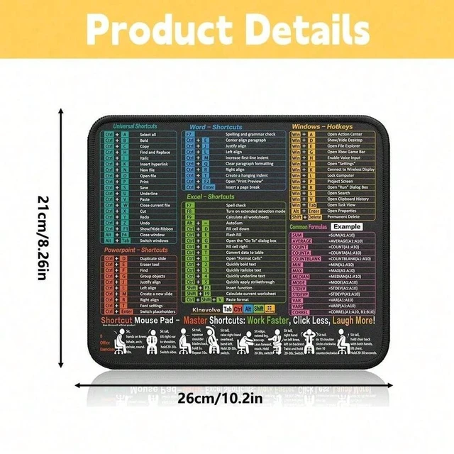 Alt view image 3 of 6 - Bks Excel Shortcut Mouse Pad 11.8x9.8 Inch Waterproof Non-Slip Office Gaming Desk Mat Stitched Edges