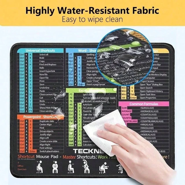Alt view image 5 of 6 - Bks Excel Shortcut Mouse Pad 11.8x9.8 Inch Waterproof Non-Slip Office Gaming Desk Mat Stitched Edges