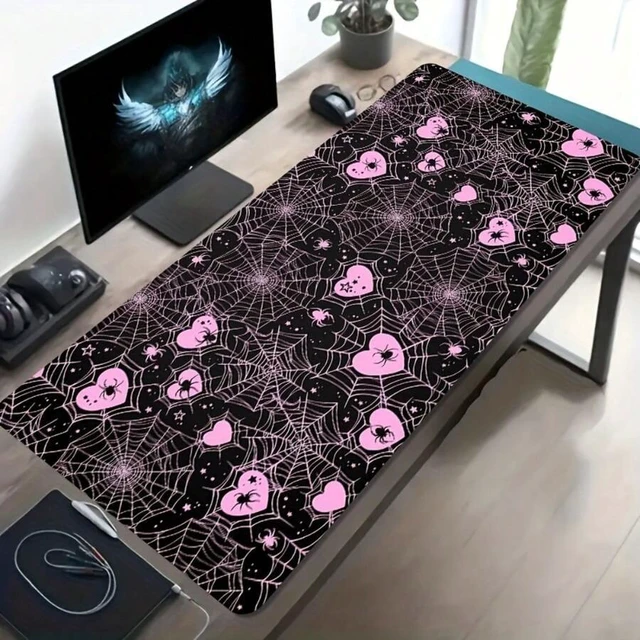 Main image of Bks Pink Black Spider Web Large Gaming Mouse Pad Non-Slip Rubber Base Washable Desk Mat Electronic