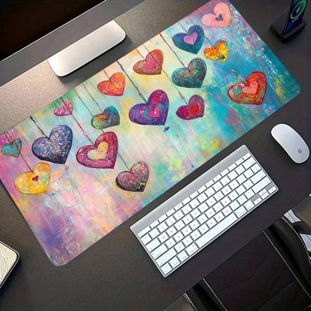 Alt view image 3 of 6 - Bks 60cm x 35cm Oversized Gaming Mouse Pad with Heart Design, Non-Slip Rubber Base, Washable Polyester Surface for Office and Computer Desk