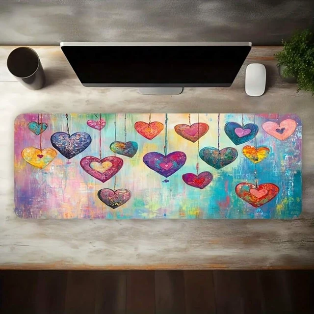 Alt view image 5 of 6 - Bks 60cm x 35cm Oversized Gaming Mouse Pad with Heart Design, Non-Slip Rubber Base, Washable Polyester Surface for Office and Computer Desk