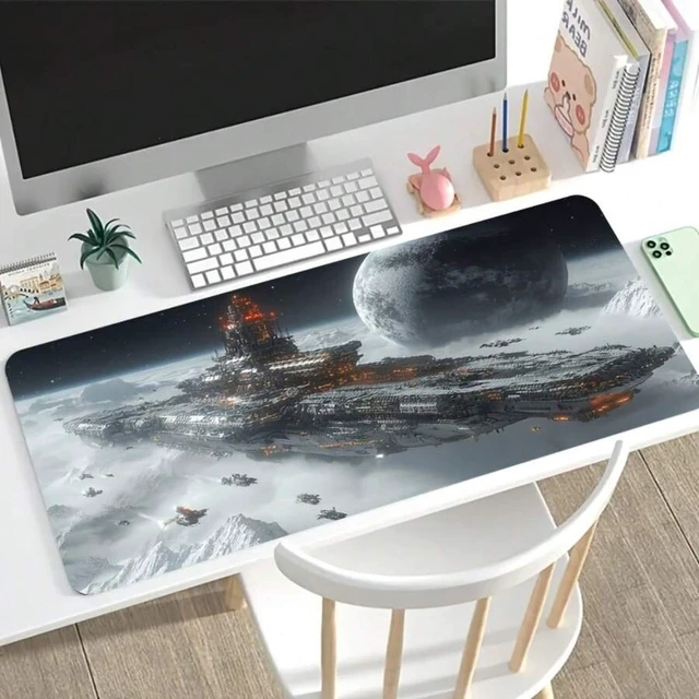 Alt view image 2 of 5 - Bks Extra Large 60cm x 35cm x 3mm Gaming Mouse Pad, Space Battleship Art Design, Non-Slip Washable Rubber Backed Desk Mat for Computer Office Desktop Decoration