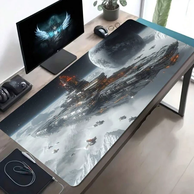 Alt view image 4 of 5 - Bks Extra Large 60cm x 35cm x 3mm Gaming Mouse Pad, Space Battleship Art Design, Non-Slip Washable Rubber Backed Desk Mat for Computer Office Desktop Decoration