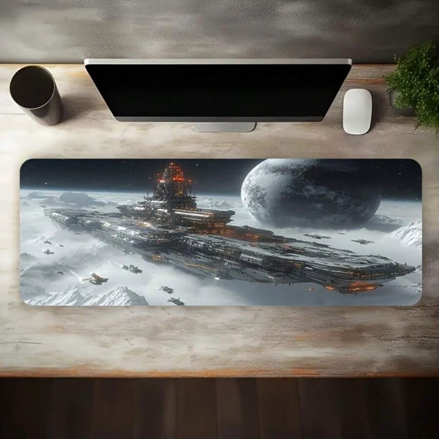 Alt view image 5 of 5 - Bks Extra Large 60cm x 35cm x 3mm Gaming Mouse Pad, Space Battleship Art Design, Non-Slip Washable Rubber Backed Desk Mat for Computer Office Desktop Decoration