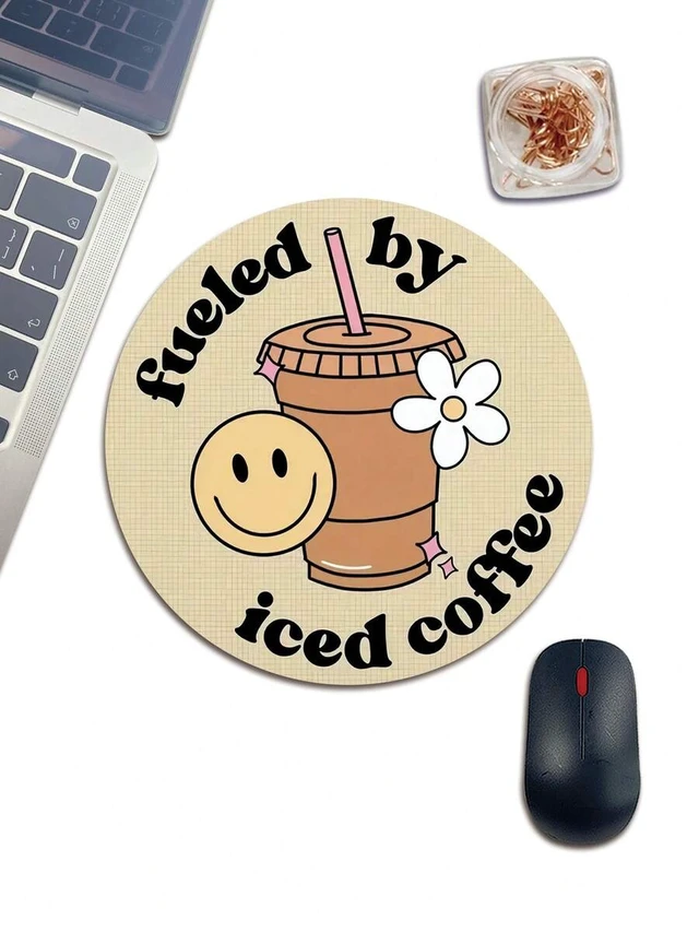 Alt view image 2 of 5 - Bks Yellow Coffee Cup Shaped Mouse Pad, Round Anti-Slip Rubber Base, Small Travel Mat for Wireless Laptop and Work Desk