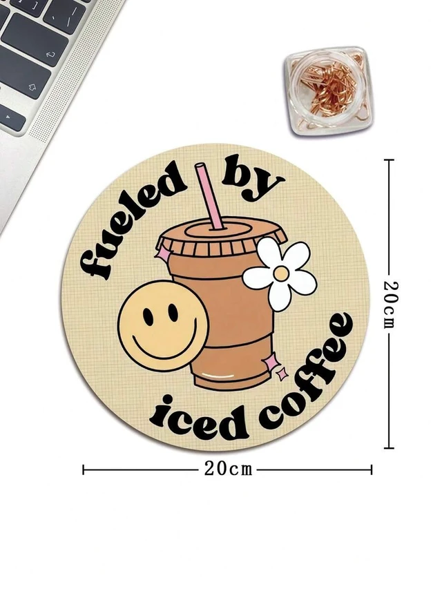Alt view image 3 of 5 - Bks Yellow Coffee Cup Shaped Mouse Pad, Round Anti-Slip Rubber Base, Small Travel Mat for Wireless Laptop and Work Desk