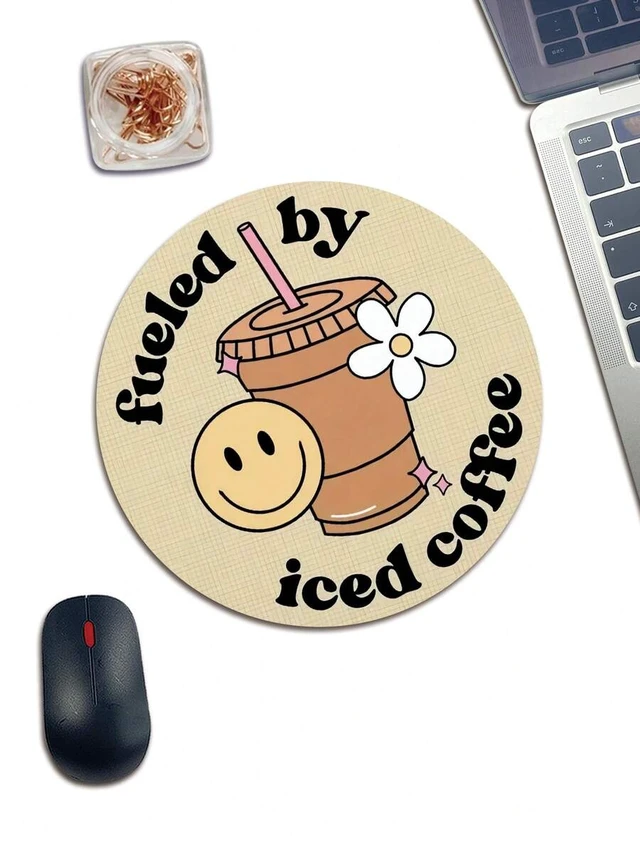 Alt view image 4 of 5 - Bks Yellow Coffee Cup Shaped Mouse Pad, Round Anti-Slip Rubber Base, Small Travel Mat for Wireless Laptop and Work Desk