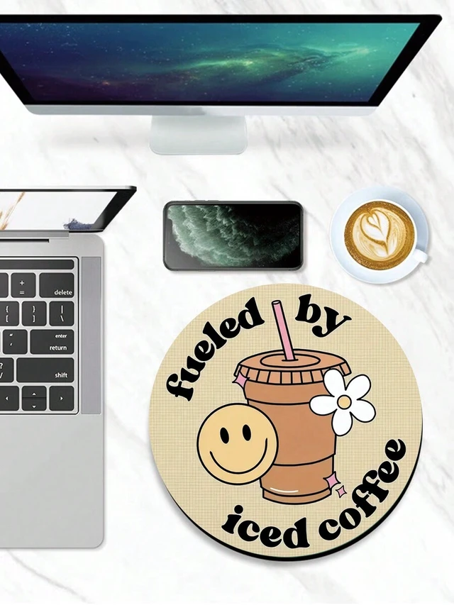Alt view image 5 of 5 - Bks Yellow Coffee Cup Shaped Mouse Pad, Round Anti-Slip Rubber Base, Small Travel Mat for Wireless Laptop and Work Desk