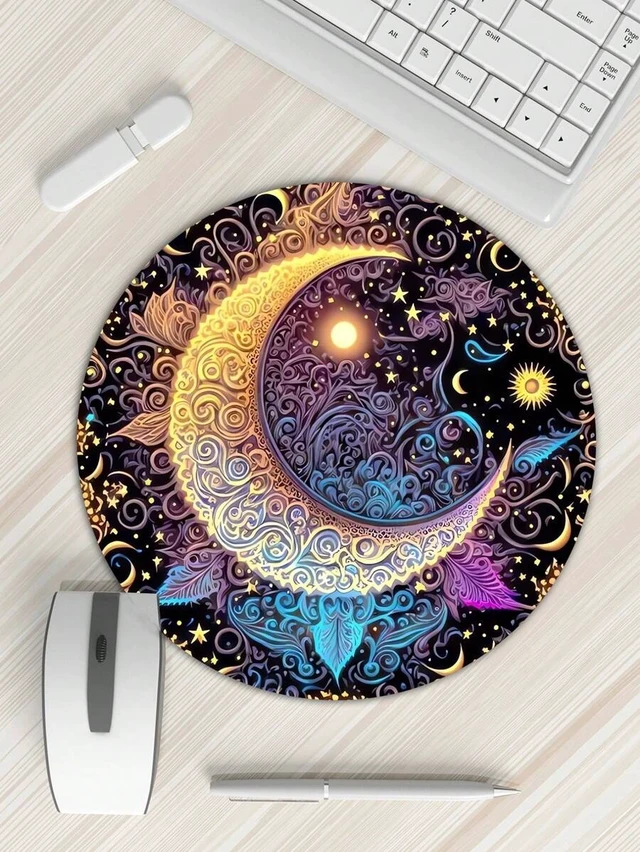 Alt view image 2 of 7 - Bks Round Mouse Pad, High-Quality Lycra Cloth Surface, Thick Customizable Design, Washable Non-Slip Rubber Base for Wireless Computer