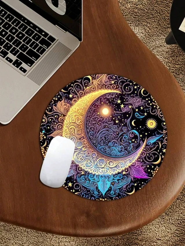 Main image of Bks Round Mouse Pad, High-Quality Lycra Cloth Surface, Thick Customizable Design, Washable Non-Slip Rubber Base for Wireless Computer