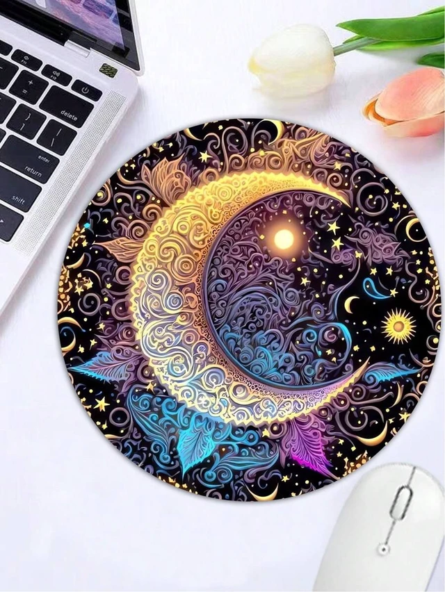 Alt view image 5 of 7 - Bks Round Mouse Pad, High-Quality Lycra Cloth Surface, Thick Customizable Design, Washable Non-Slip Rubber Base for Wireless Computer