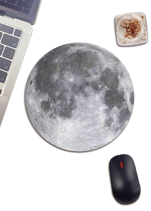 Main image of Bks Round Rubber Mouse Pad Moon Pattern Non-Slip Base for Laptop and PC