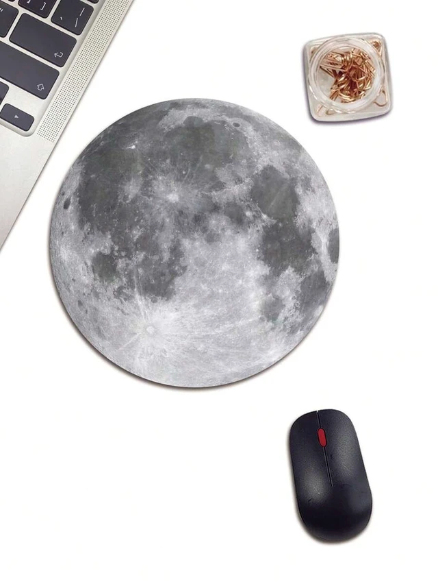 Alt view image 2 of 3 - Bks Round Rubber Mouse Pad Moon Pattern Non-Slip Base for Laptop and PC