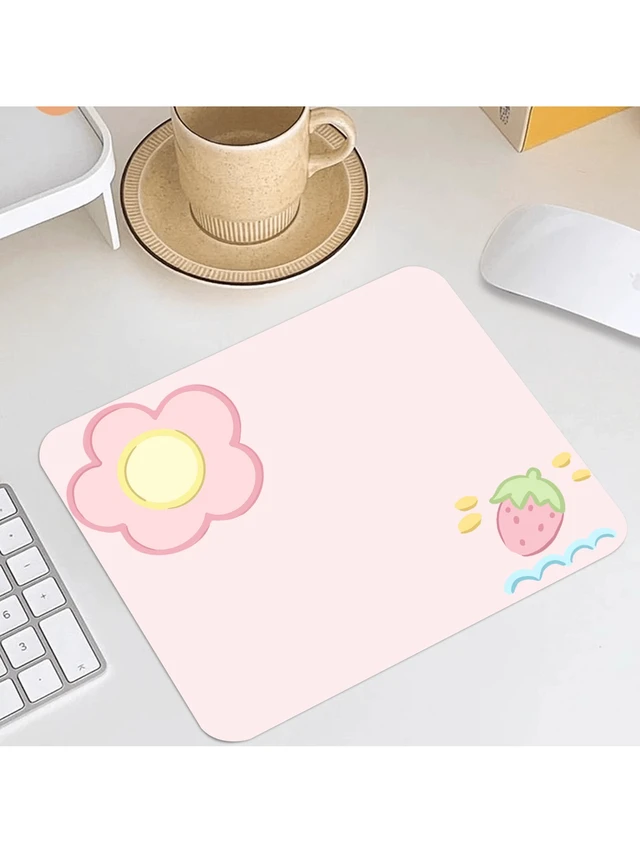 Alt view image 3 of 7 - Bks Pink Strawberry Square Mouse Pad, Cute Compact Desktop Wireless Mouse Pad, Edged Non-Slip PU Material Gaming Mouse Pad, Suitable For Computer Laptop Home Office Decor