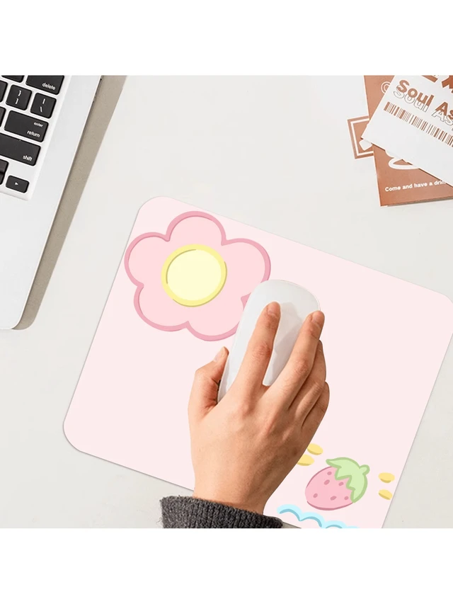 Alt view image 5 of 7 - Bks Pink Strawberry Square Mouse Pad, Cute Compact Desktop Wireless Mouse Pad, Edged Non-Slip PU Material Gaming Mouse Pad, Suitable For Computer Laptop Home Office Decor