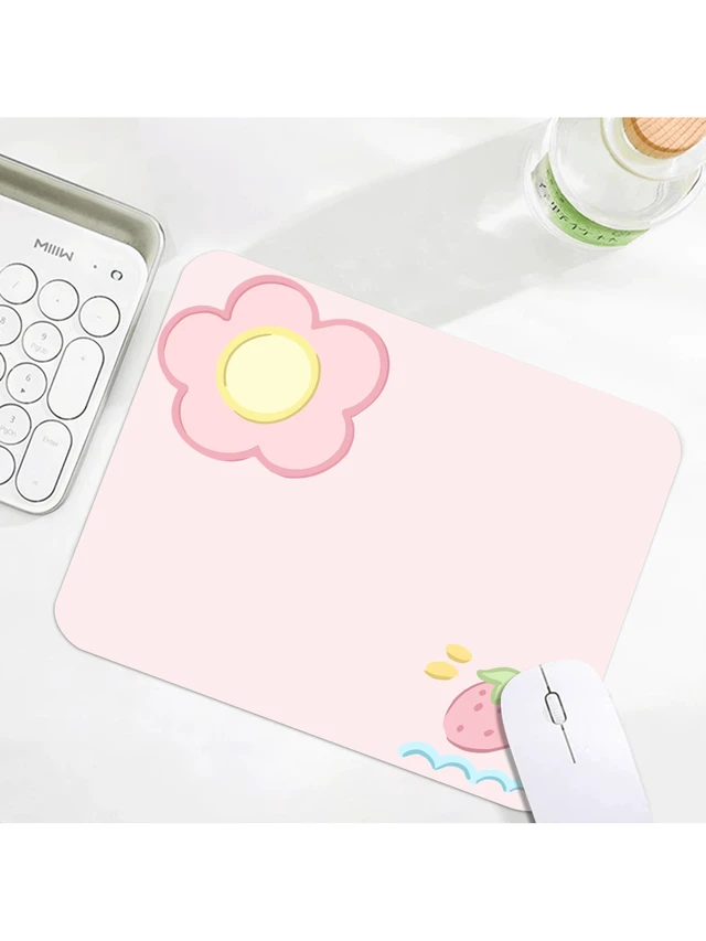 Alt view image 4 of 7 - Bks Pink Strawberry Square Mouse Pad, Cute Compact Desktop Wireless Mouse Pad, Edged Non-Slip PU Material Gaming Mouse Pad, Suitable For Computer Laptop Home Office Decor