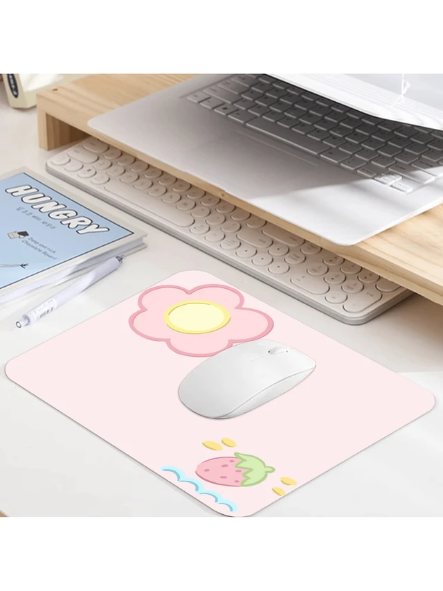 Alt view image 7 of 7 - Bks Pink Strawberry Square Mouse Pad, Cute Compact Desktop Wireless Mouse Pad, Edged Non-Slip PU Material Gaming Mouse Pad, Suitable For Computer Laptop Home Office Decor