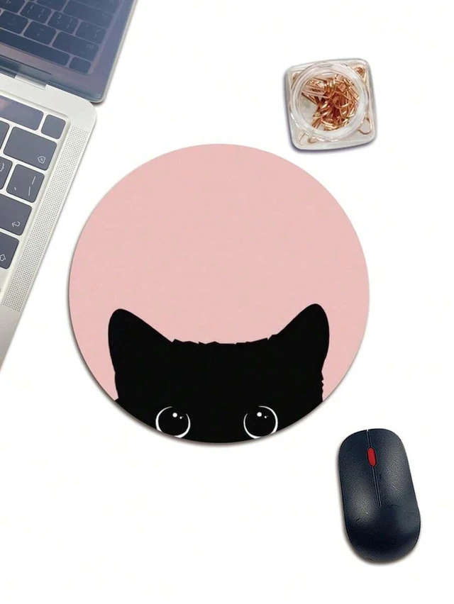 Main image of Bks Round Mouse Pad Pink Cat Eye Pattern 20x20cm Rubber Surface Non-Slip Base Material Suitable