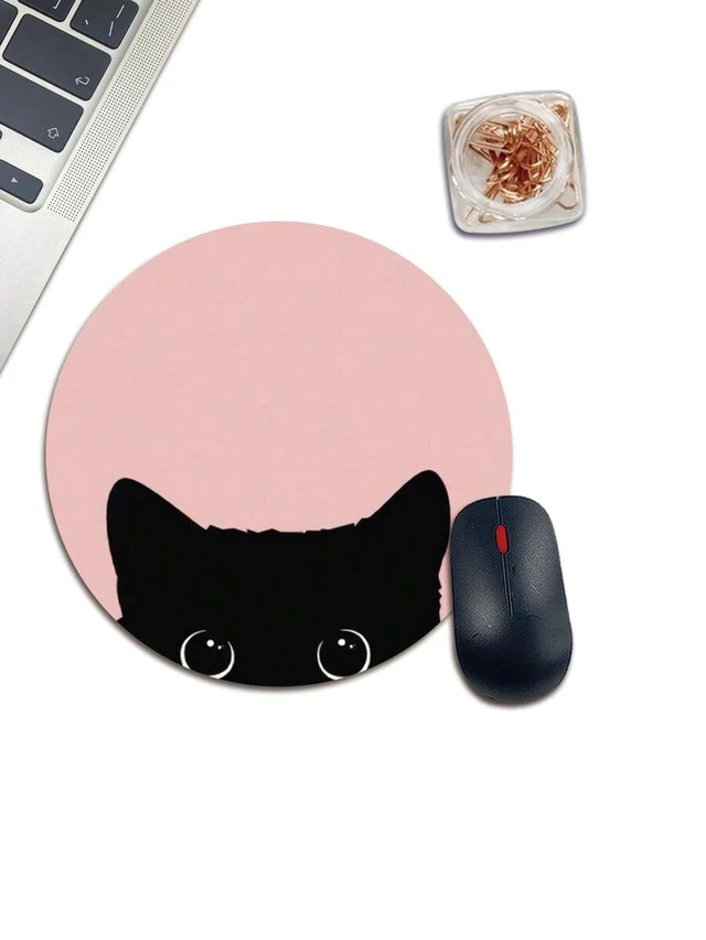 Alt view image 2 of 4 - Bks Round Mouse Pad Pink Cat Eye Pattern 20x20cm Rubber Surface Non-Slip Base Material Suitable
