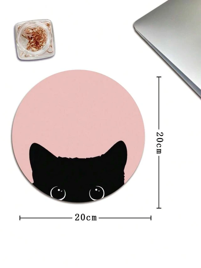 Alt view image 4 of 4 - Bks Round Mouse Pad Pink Cat Eye Pattern 20x20cm Rubber Surface Non-Slip Base Material Suitable