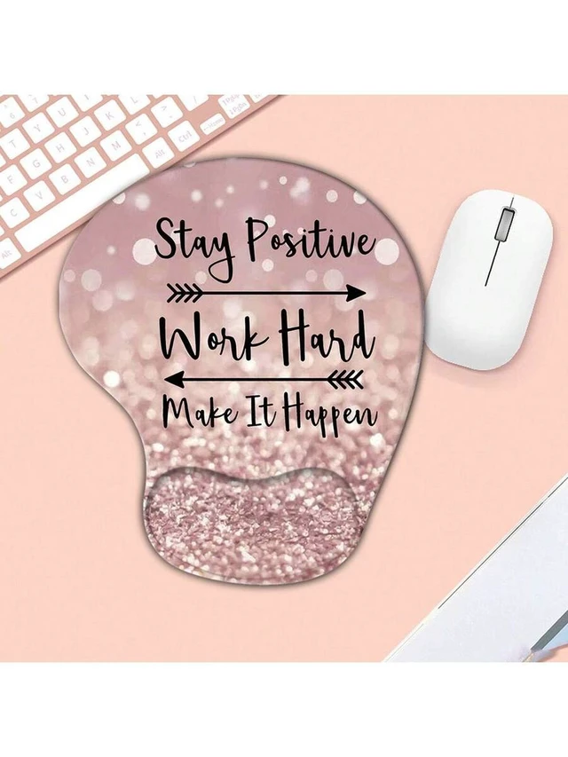 Alt view image 6 of 7 - Bks Pink Sand Glitter Mouse Pad With Wrist Rest, Ergonomic Support For Computer Laptop Office Home