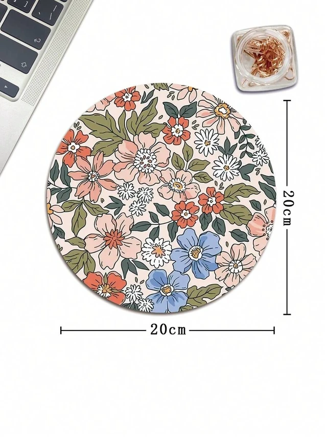 Alt view image 3 of 6 - Bks Round Red Floral Mouse Pad With Anti-Slip Rubber Base, Mini Size Compatible With Wired Wireless Mouse, Washable Gaming Desk Mat