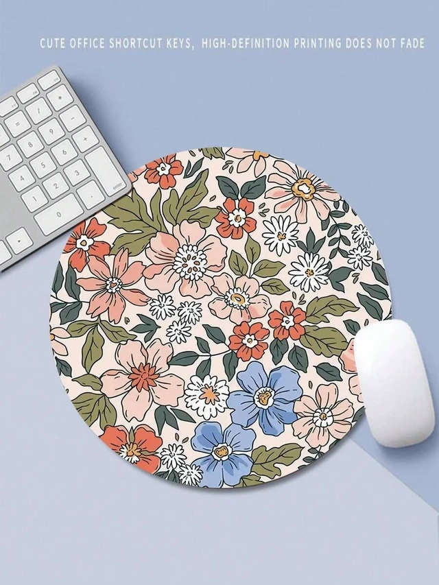 Alt view image 5 of 6 - Bks Round Red Floral Mouse Pad With Anti-Slip Rubber Base, Mini Size Compatible With Wired Wireless Mouse, Washable Gaming Desk Mat