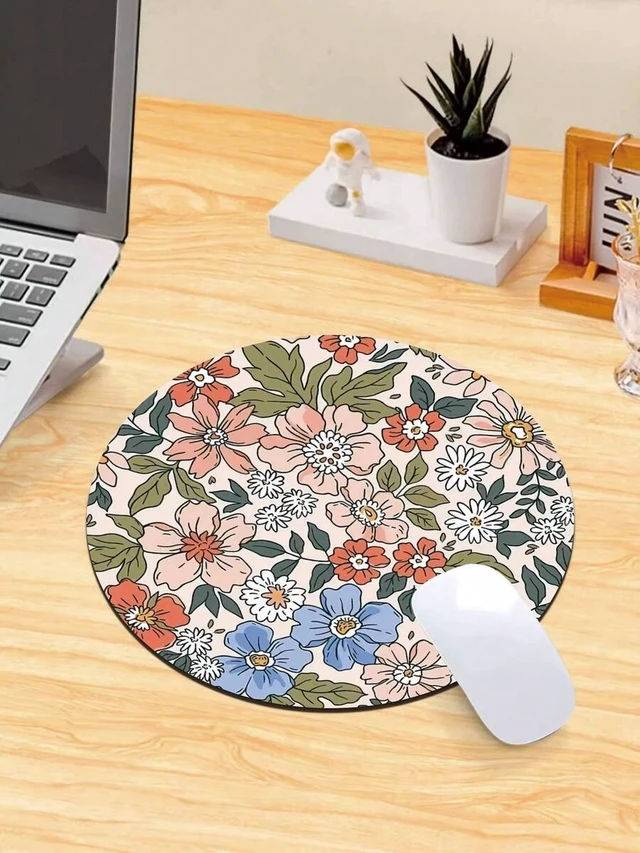 Alt view image 6 of 6 - Bks Round Red Floral Mouse Pad With Anti-Slip Rubber Base, Mini Size Compatible With Wired Wireless Mouse, Washable Gaming Desk Mat